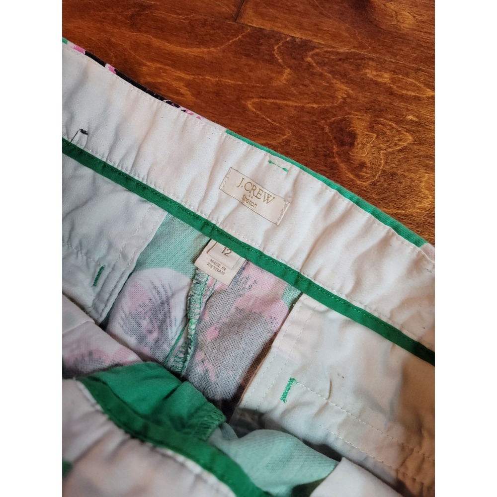 J.CREW Chino Pants Womens Multi Floral Stretch Slash Pocket Hook & Eye Preppy 12 - Picture 2 of 3